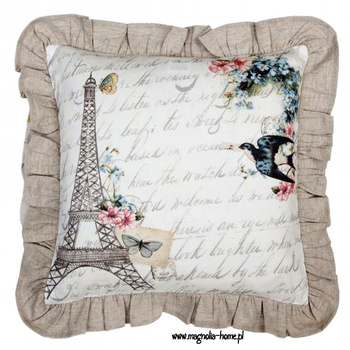 Romantyczna poszewka w kwiatki, motylki, ze szkicem wieży Eiffla.