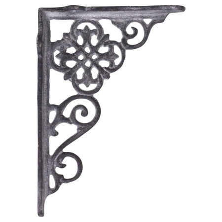 Żeliwna szara spatynowana podpórka pod półkę.