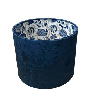 Głeboki granat - abażur cylindryczny Deluxe 25cm crush velvet  wzór