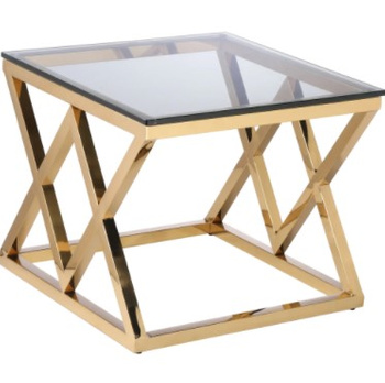 Złoty stolik boczny EMPIRE ST1513AU- stal polerowana lakierowana i hartowane szkło.