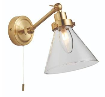 Złoty kinkiet z kloszem - satynowany mosiądz Faraday 93854 Endon Lighting