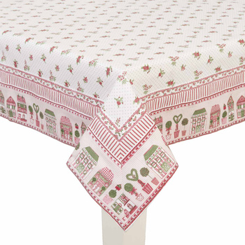 HSH01 Uroczy obrus w domki i kwiatki;  100*100cm