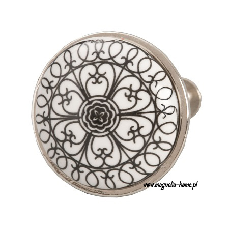 Biała gałka w czarne ornamentowe wzory C&E 61887