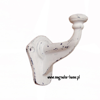 Biały pojedynczy wieszak - styl shabby chic; przecierka.