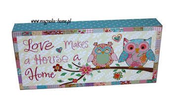 Sówki. Uroczy obrazek w turkusach i różach.