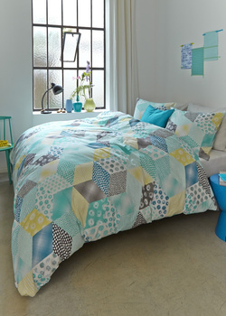 Pościel Reefton. Turkusowe geometryczne wzory. 200*200/220cm