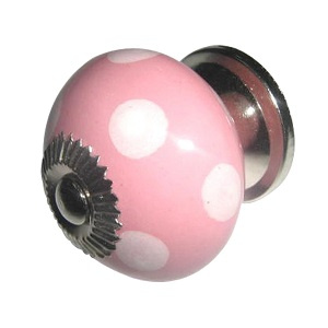 Różowa gałka w białe groszki. 60297