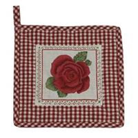 Chwytak kuchenny Clayre&Eef RR45R. Czerwona kratka i róża.