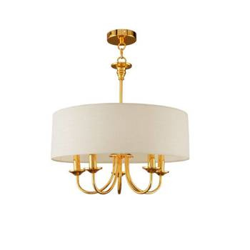 Żyrandol SONORA złoty z białym abażurem