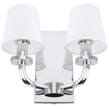 Srebrny podwójny kinkiet NEW YORK W02503CH z białymi abażurami EvolutionHome