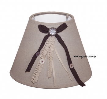 Beżowy klosz z tasiemkami, koronką i guziczkiem 6LAK0226 