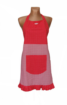 Czerwony uroczy fartuszek z falbaną.