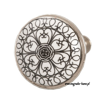 Biała gałka w czarne ornamentowe wzory C&E 61887