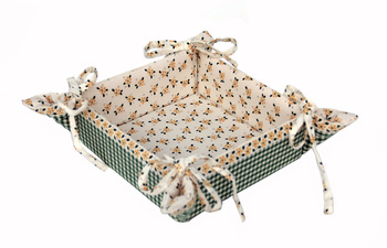 AC47GR. Dwustronny chlebak  z krówką, w żółte kwiaty i zieloną kratę.