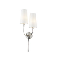 Duży, srebrny podwójny ścienny kinkiet POLA nikiel - z abażurami