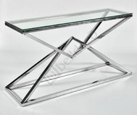 Konsola 130x35x75cm. Konsola Oktawia ; polerowana stal szlachetna i szkło.