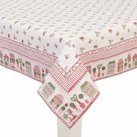 HSH01 Uroczy obrus w domki i kwiatki;  100*100cm