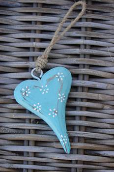 Błękitne, drewniane serce- Hand made. Shabby chic.